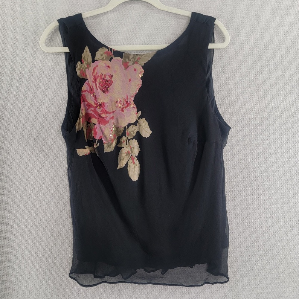 Robbie Bee Womens Top 100% Silk Vtg 90s Y2K Shell Draped Neck Cami Tank Size 16